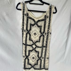 Free People Speak Easy Ivory Flapper Embellished Beaded Mini Dress Size 6